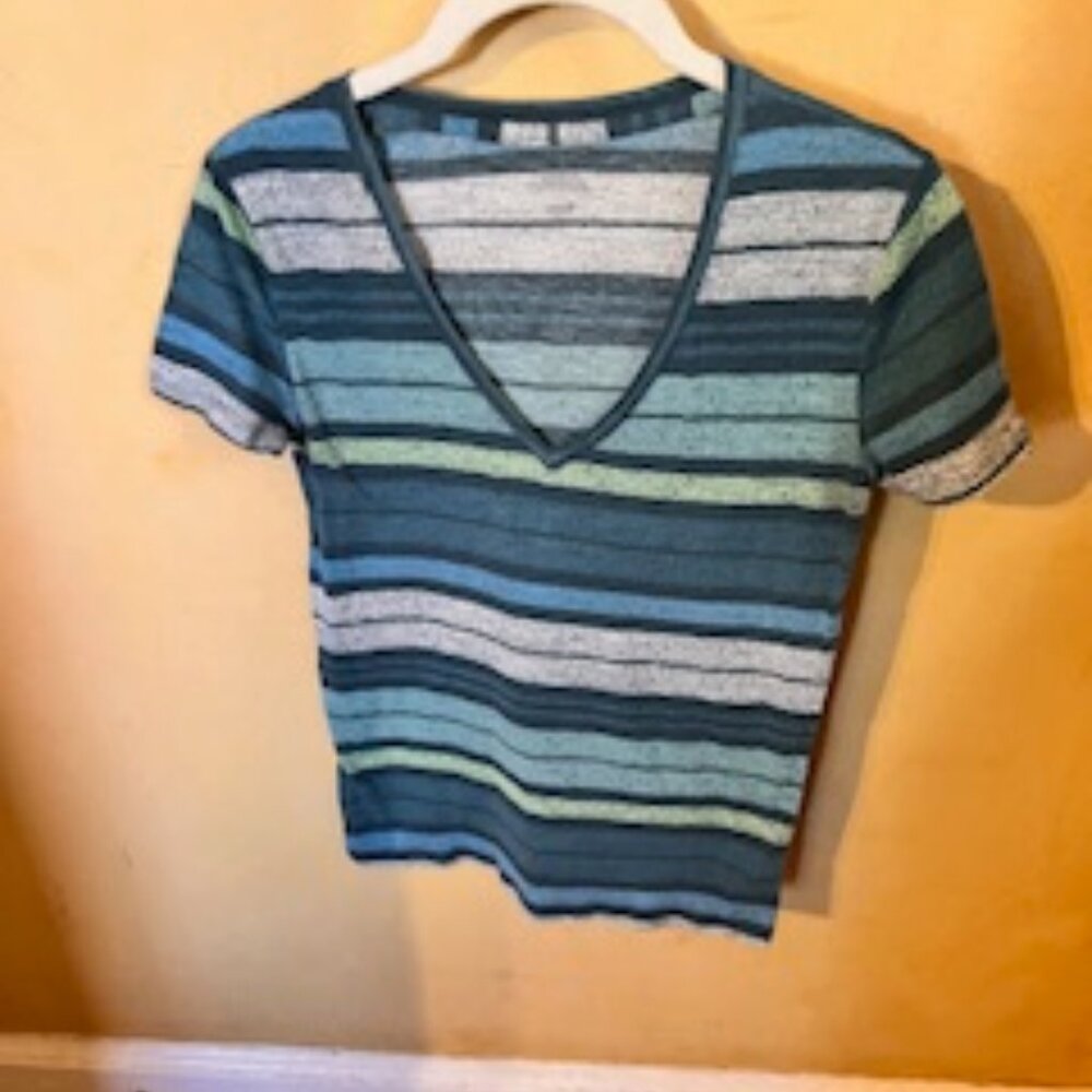 NEW Urban Outfitters Striped V-neck Short Sleeve Shirt, Size Small